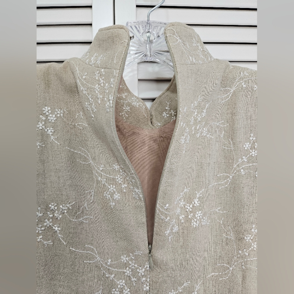 Elegant Tan Midi Dress with Floral Accents - Picture 9 of 12